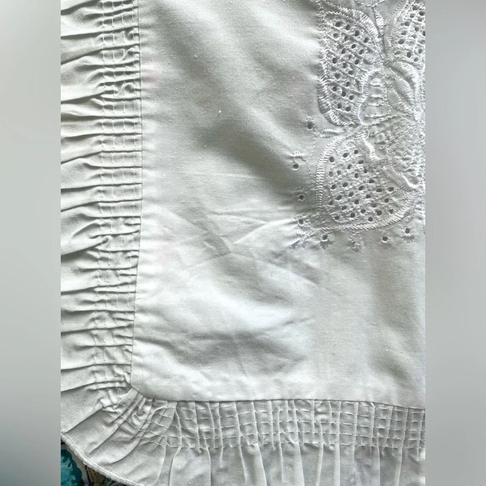 White Ruffled Floral Embroidered Standard Pillow Shams Set Romantic Fairycore